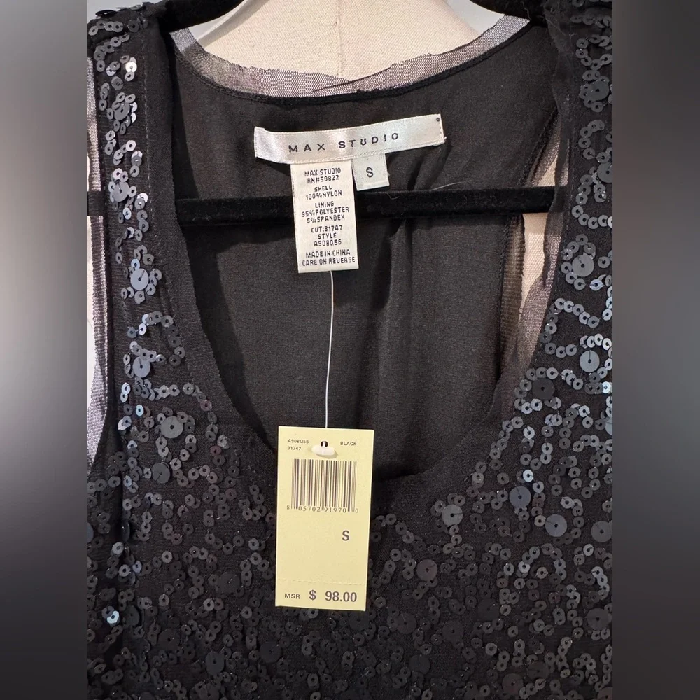 NWT Max Studio Black Sequin Midi Sleeveless Dress Size Small - Picture 3 of 5